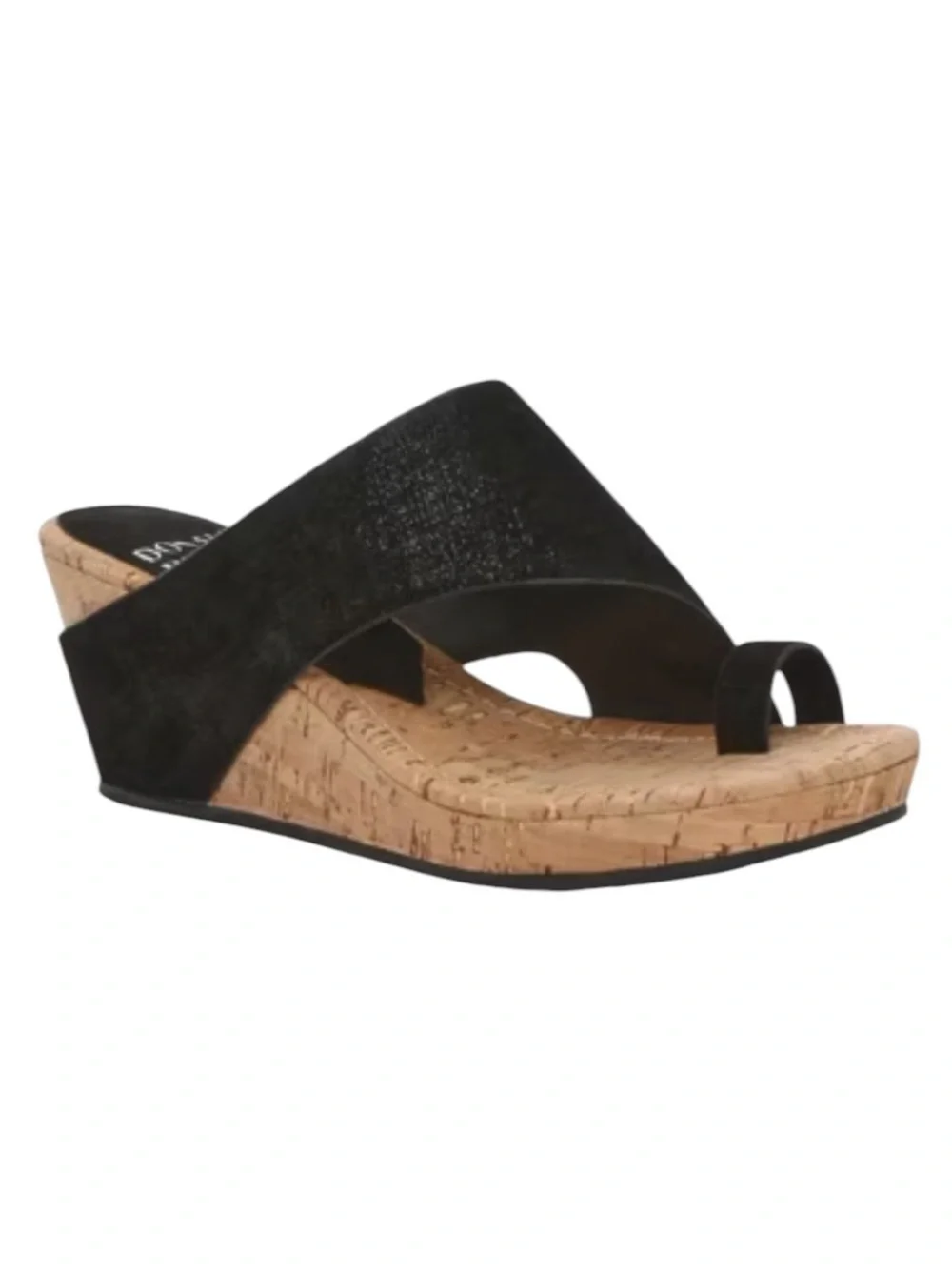 Donald J. Pliner Gerie black metallic leather wedge sandals minimalist
